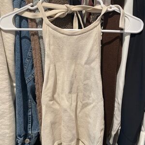 Cream Ribbed Halter Top